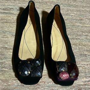 Kate Spade ♠️ suede ballet flat shoes with mismatched stone accents on toes.